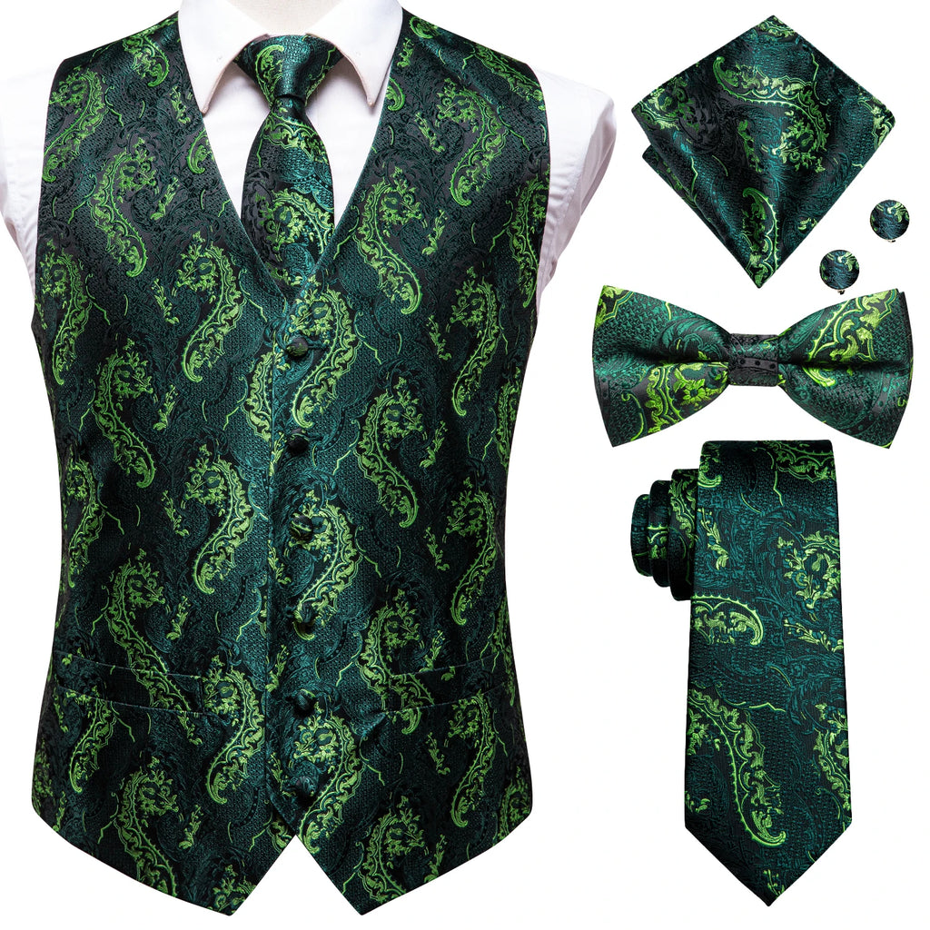 Luxury Gold Mens Suit Vest Red Blue Green Yellow Waistcoat Tie Bowtie Qme 0025-0586 XXXL