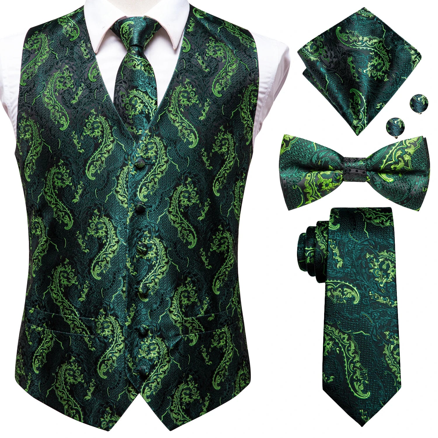 Luxury Gold Mens Suit Vest Red Blue Green Yellow Waistcoat Tie Bowtie Qme 0025-0586 XXXL