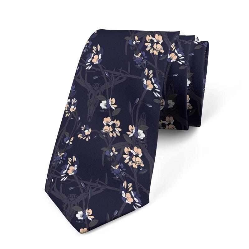Men's Slim Fit 3D Printed Tie Flower Skull Harajuku Business Formal Qme style3