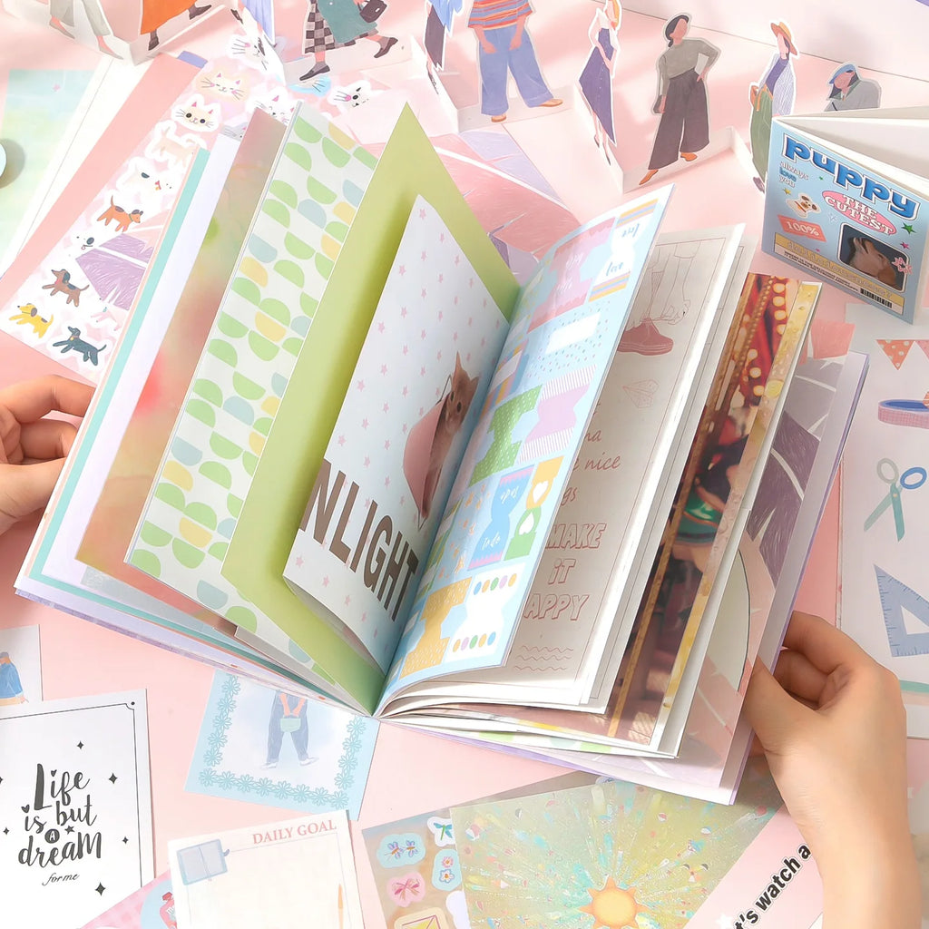 Pink Cartoon Die Cut Stickers Book - 20/64 Sheets Cute Handmade Scrapbooking Material for Phone Case & Stationery Qme