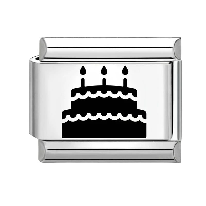 Trendy New Fashion English Words Happy Birthday Big Cake Charm Italian Links Fit 9mm Stainless Steel Bracelet DIY Making Jewelry Qme Style 2