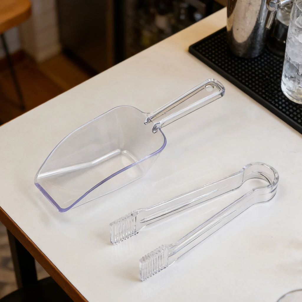 Ice Tongs and Scoop Set Transparent Acrylic Ice Tongs Serving Tongs Food Clip Bread Cake Salad Wave Clamping Design Bar Supplies Qme