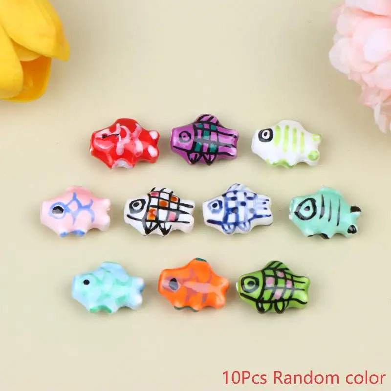 10Pcs Cute Ceramic Fish Beads Handmade Colorful Loose Spacer Beads For Jewelry Making DIY Bracelet Necklace Accessories Qme A5