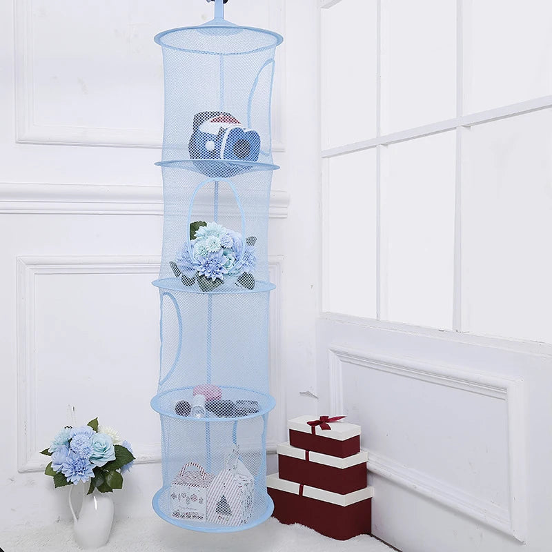 Kids Room Toys Gloves Hats Socks Foldable Plush Animal Storage Net 4 Qme Blue
