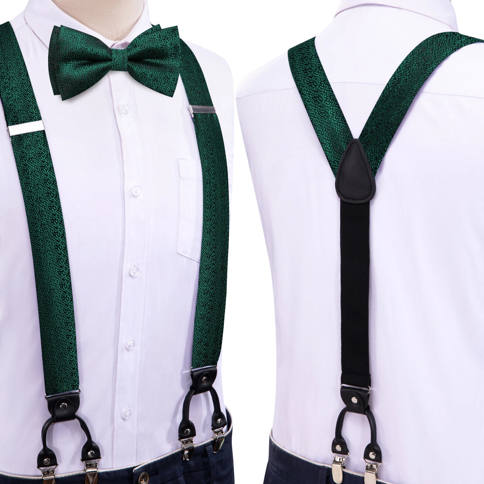 Hi-tie Silk Mens Braces Bowtie Hanky Cufflinks Y Back Clip Adjustable Qme BD-3195