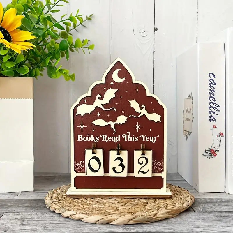 Wooden Book Read This Year Counter Reading Challenge Tracker Qme