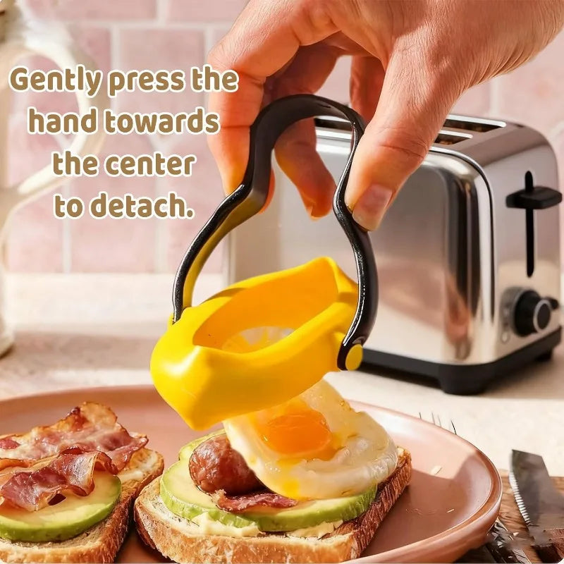 1pc Silicone Egg Ring Non-stick Mold 3-in-1 Flip Easy Egg Making Tool with Handle Leak-free Egg Ring Kitchen Tools Qme