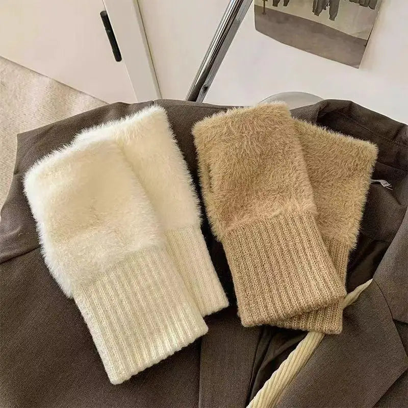 1Pair Warm Cold-proof Half-finger Gloves Women Autumn Winter Qme