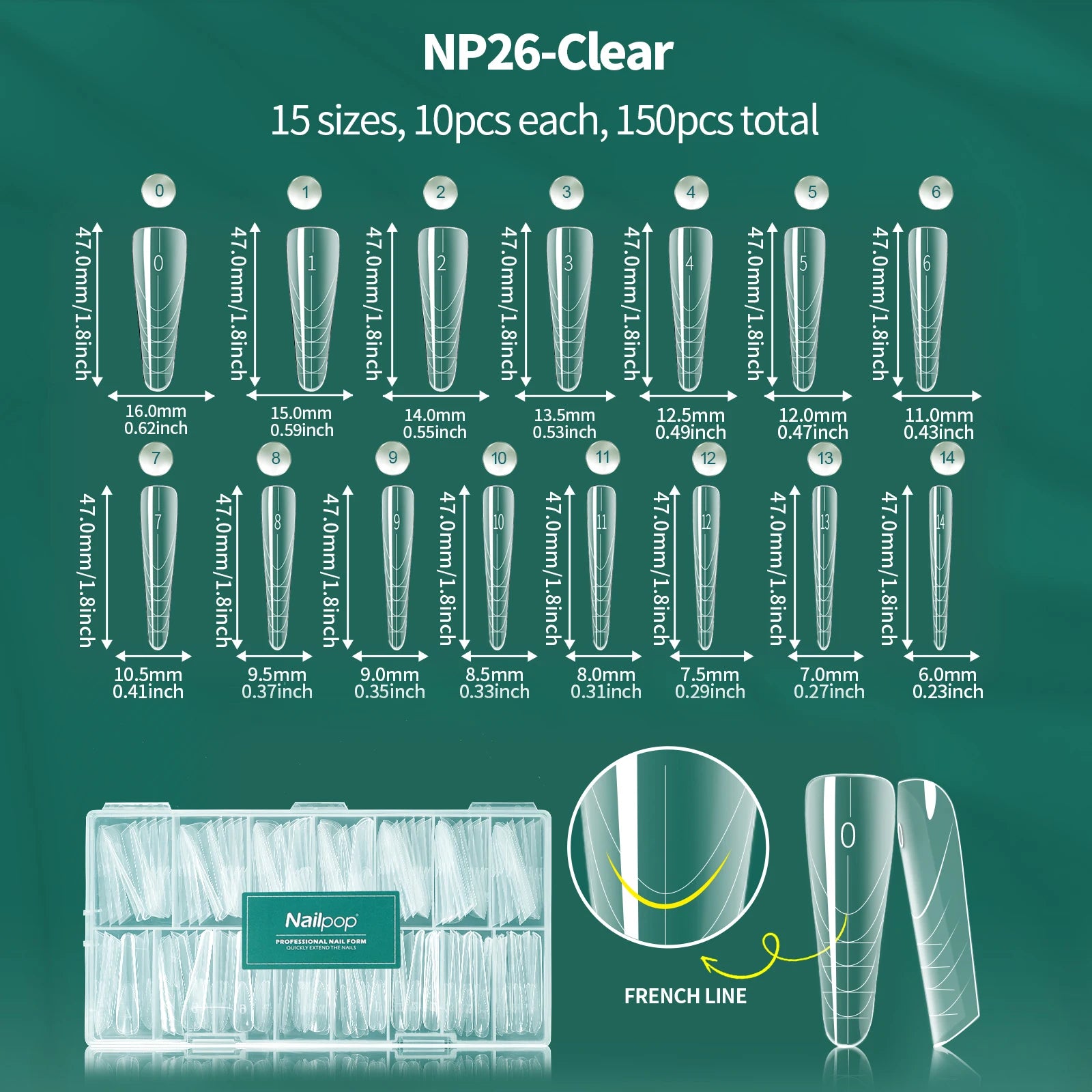 Nailpop 6in1 French Nail Dual Form 6 Shapes Reusable Gel Extension Qme JM26-Clear 150