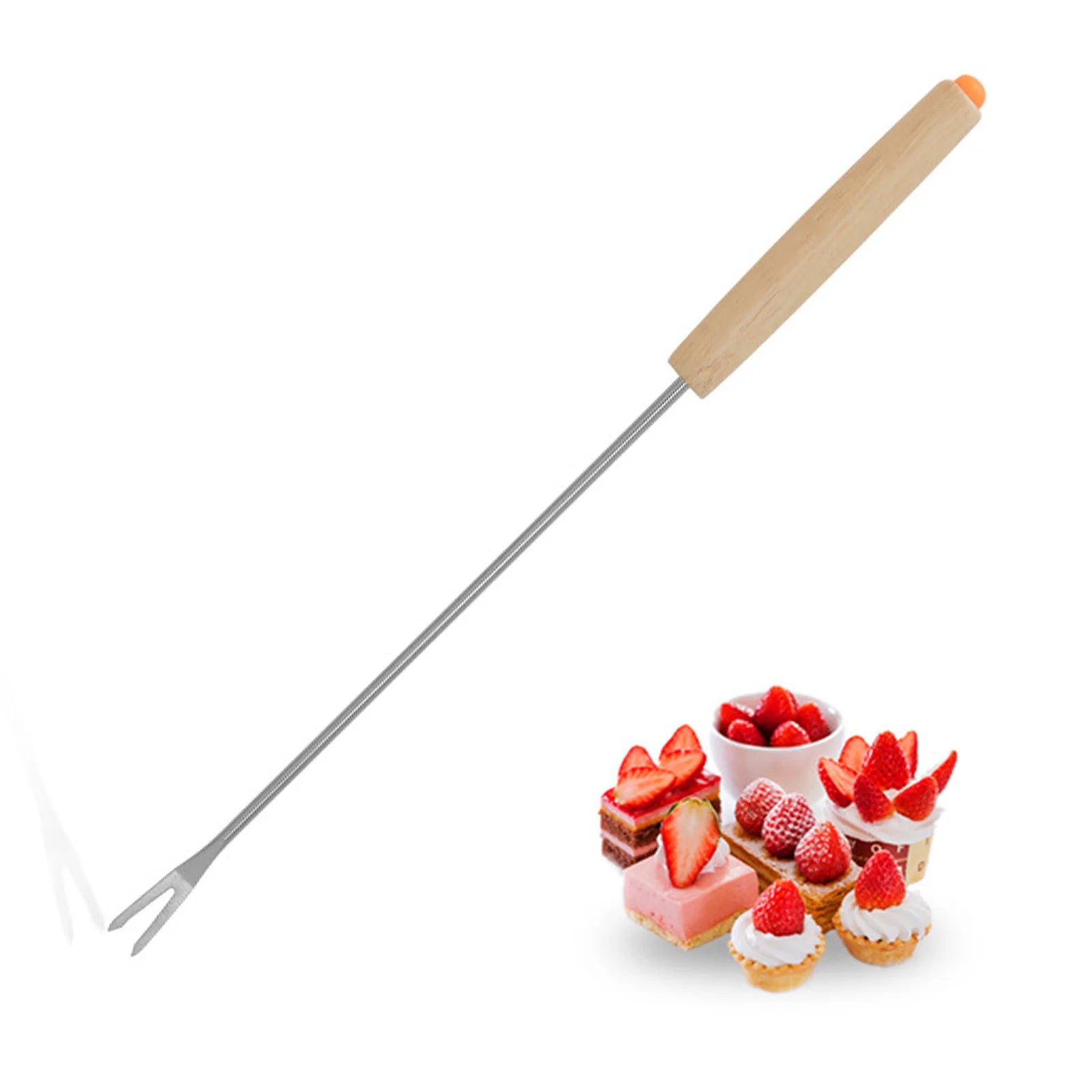 6PCS Stainless Steel Fondue Forks with Wooden Handle Cheese Chocolate S'mores Sticks Heat Resistant Dessert Skewers Tool Qme