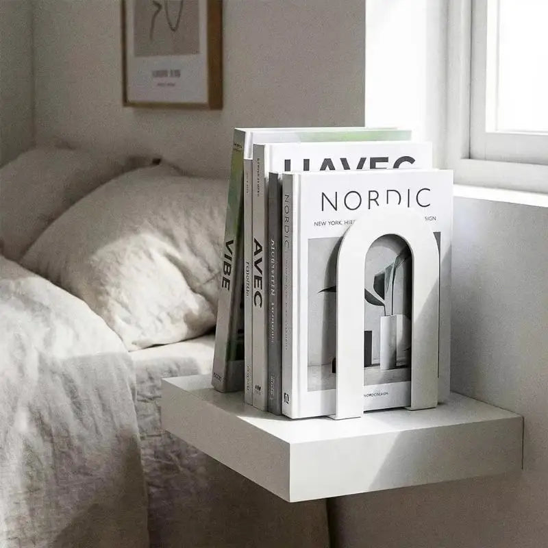 Heavy Duty 1 Pair L-shaped Iron Bookends Space-saving Design Ideal Qme