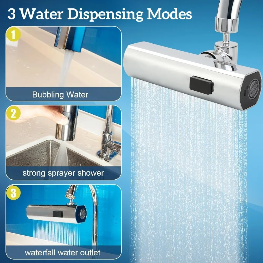 3 Gear Waterfall Kitchen Faucet Universal Splash Proof Extension Saving Nozzle 360 ° Rotating Bubbler Boosting Extended Faucet Qme