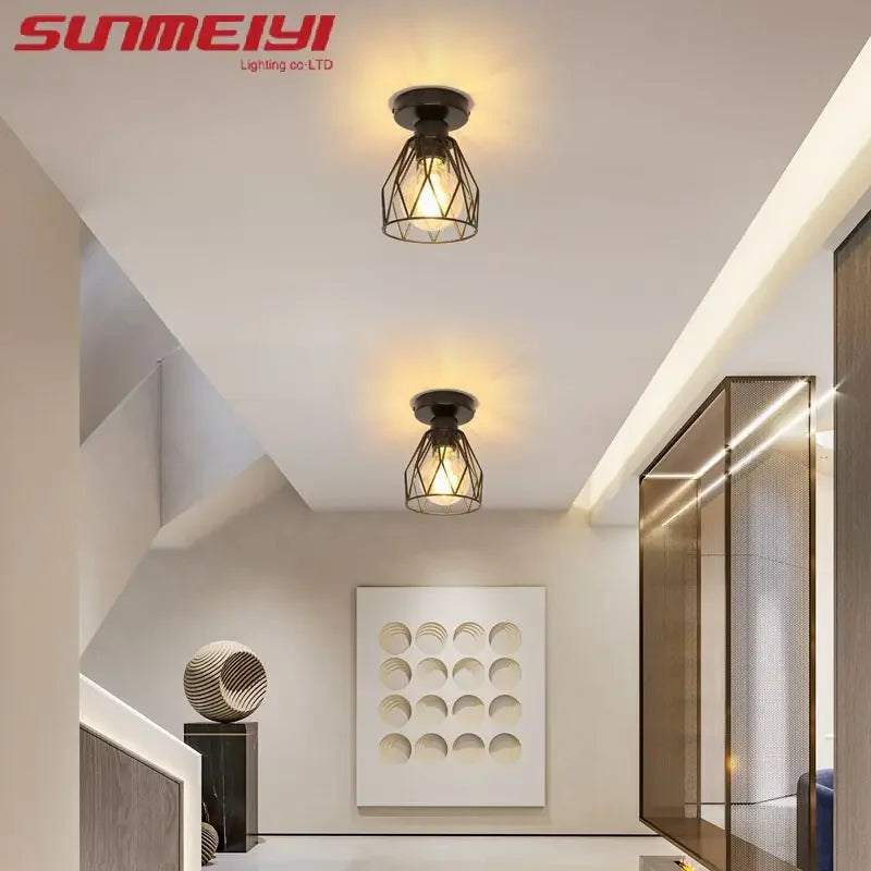 LED Ceiling Light Fixture Black Iron Farmhouse Kitchen Dining Table Hallway Bathroom Bedroom E14 Lamp holder Ceiling Light Qme