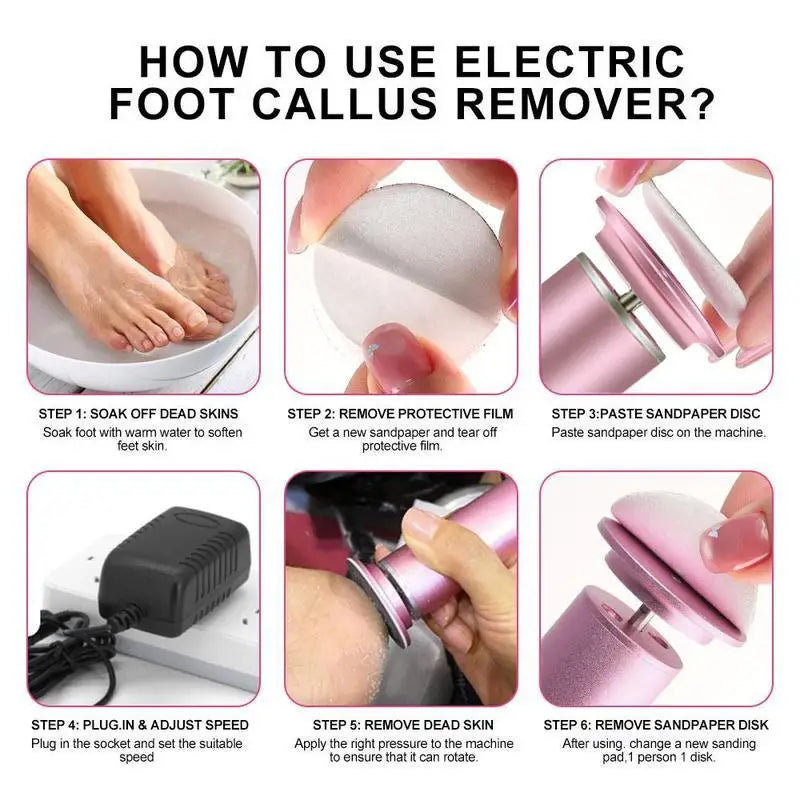 Electric Foot File for Home Use - Removes Dead Skin, Calluses & Hard Skin, Complete Pedicure Set for Smooth Feet" Qme