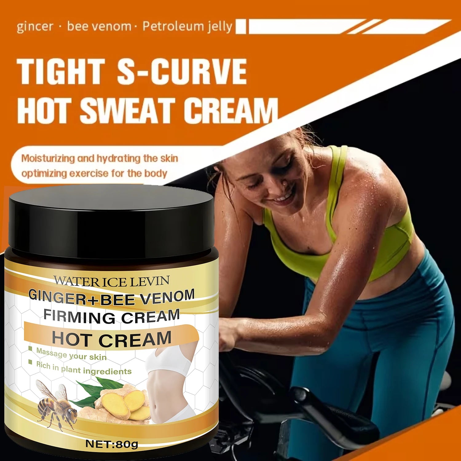 Ginger & Bee Venom Hot Firming Cream - Pre-Workout Warming Moisturizer to Heat Skin,Define with Plant-Based Ingredients. Qme