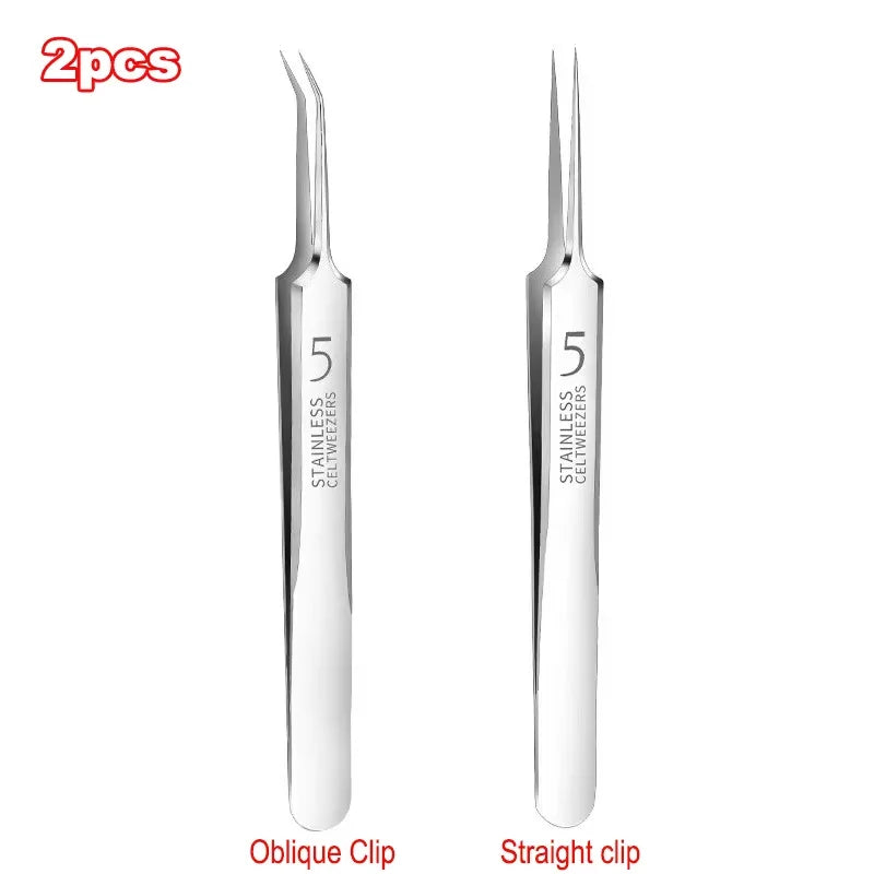 1set Stainless Steel Acne Clip Cell Clip Acne Needle Blackhead Needle Professional Blackhead Acne Needle Beauty Makeup Tool Suit Qme straight oblique set
