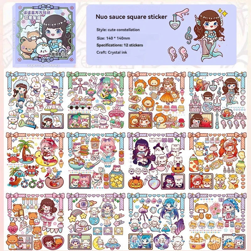 Cute Stickers Cartoon Ins Style Girls and Children and Paper Handbook Stickers Decorative Materials Hand-cut Kids Sticker Qme Cute constellations