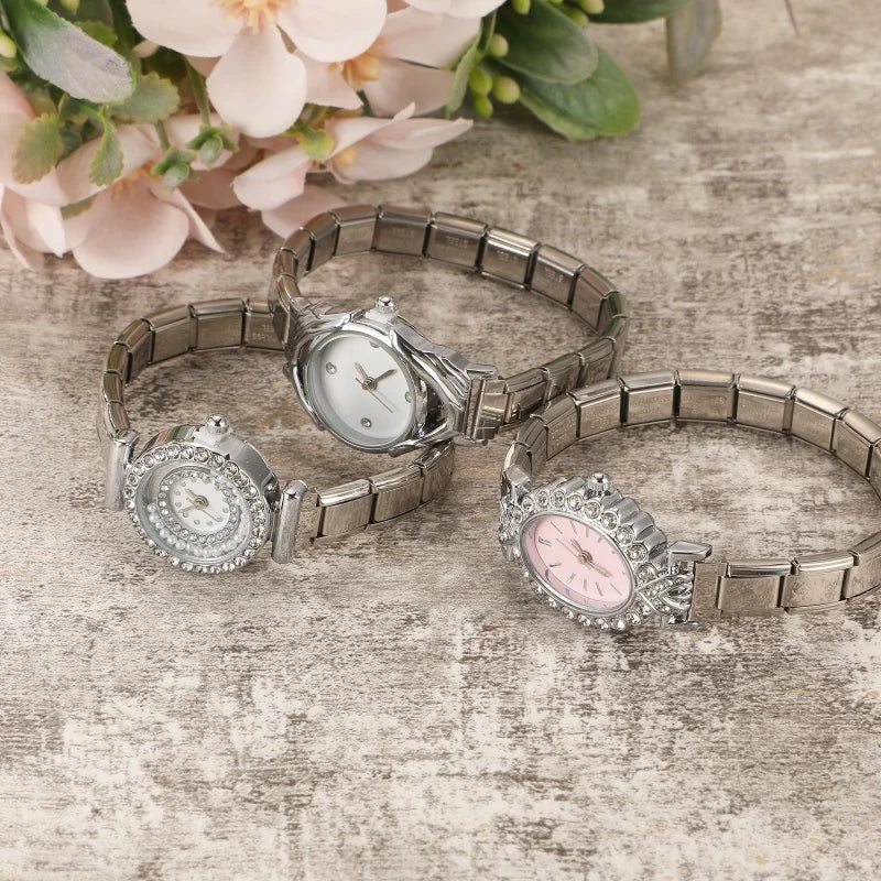 Vintage Luxury HighQuality Women Men Stainless Steel Shake Rotate Pearl Round Watch Bracelet For Friend Birthday DIYJewelry Gift Qme