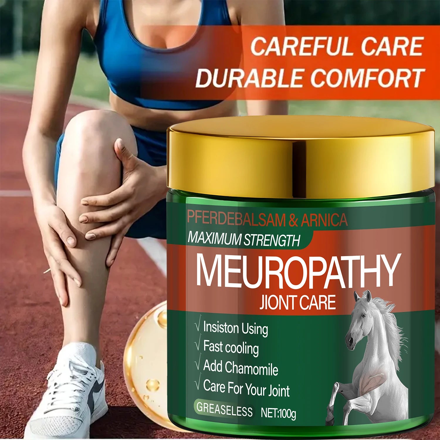 Pferdebalsam & Arnica Neuropathy Joint Care - Maximum Strength, Fast Cooling & Greaseless Formula. Qme