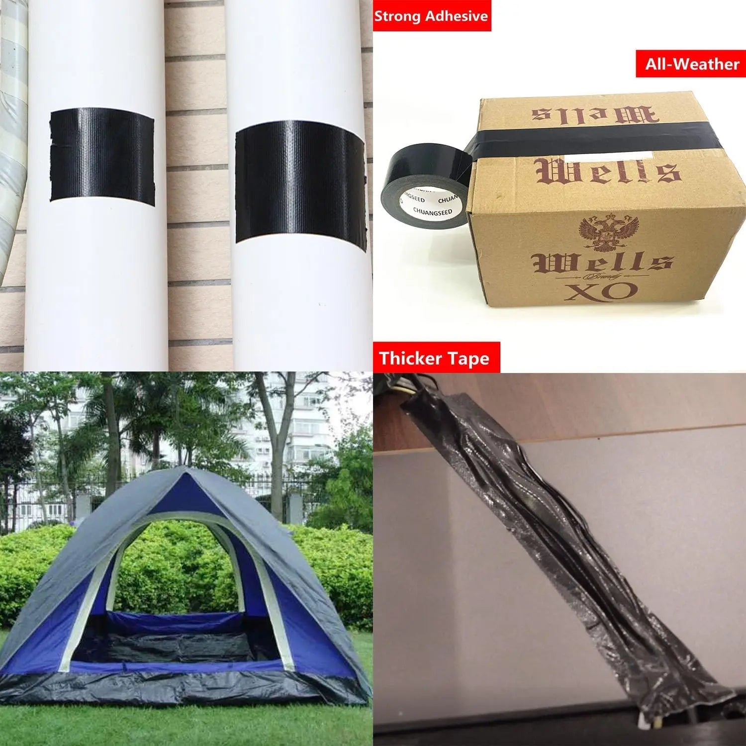 Black Duct Tape Heavy Duty Waterproof Strong Adhesive Cloth Based Tape for Indoor Outdoor Repairs Qme