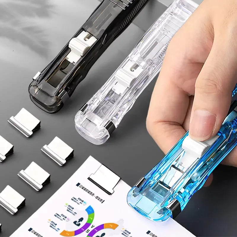 Mini Traceless Reusable Hand Clip Push Stapler Paper Book File Office Student Binder Binding Tools Supplies Accessories Qme