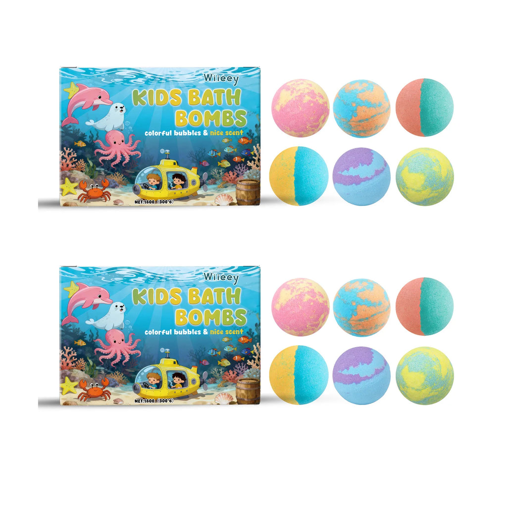 Wiieey Bath Balls for Kids Gentle Skin Cleansing Deep Hydration Calming Scent Infusion Rich Bubble Soothing Bath Bombs 180g Qme 2 x 203g Boxed