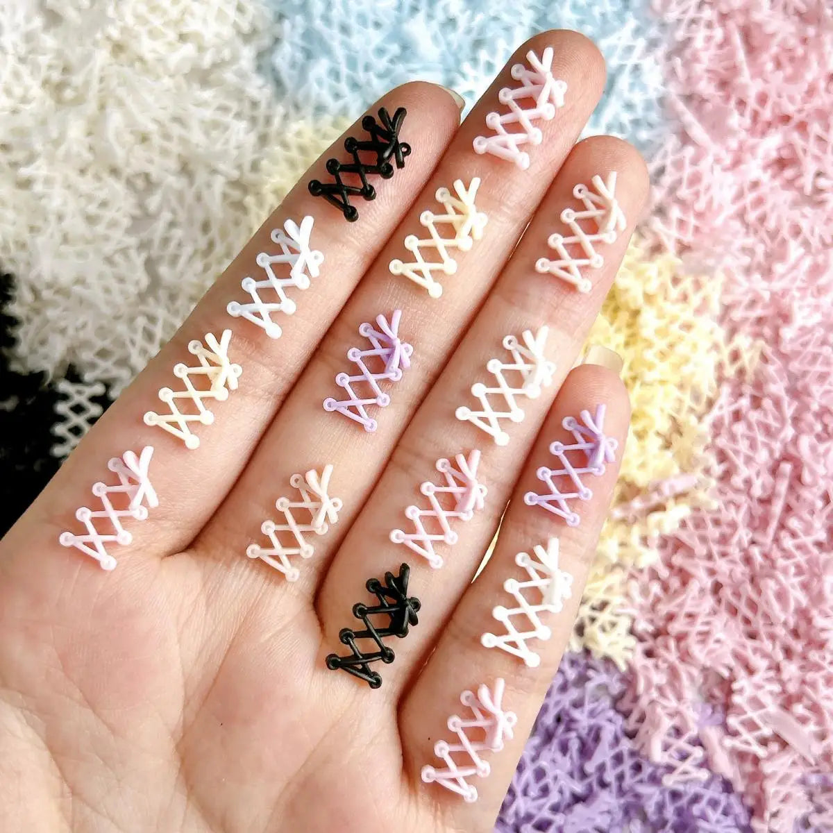 30PCS New Creative Shoelace Resin Nail Charms 3D Macaron Colored Bow Shoelace Nail Art Decorations for DIY French Nail Ornaments Qme