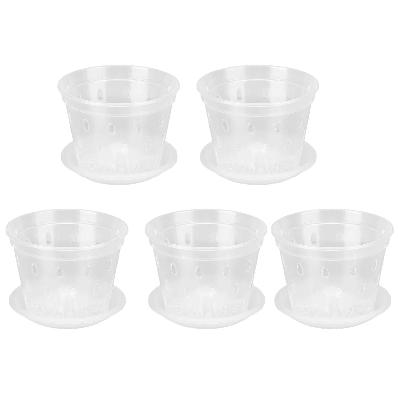 5 Sets Clear Orchid Flower Pots with Holes and Saucers Breathable Plastic Orchid Planter Root Control Plant Growing Pots Qme WHITE
