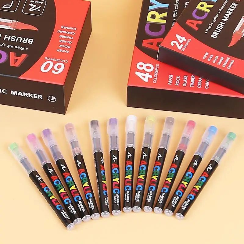Acrylic Brush Markers Non Toxic Rich Colors Drawing Crafting Paper Qme
