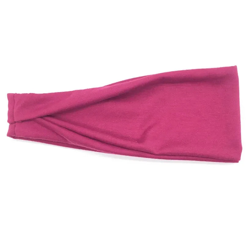 Women Headband Twist Cotton Sport Wide Turban Twisted Knotted Qme Rose Red 10cm-22cm