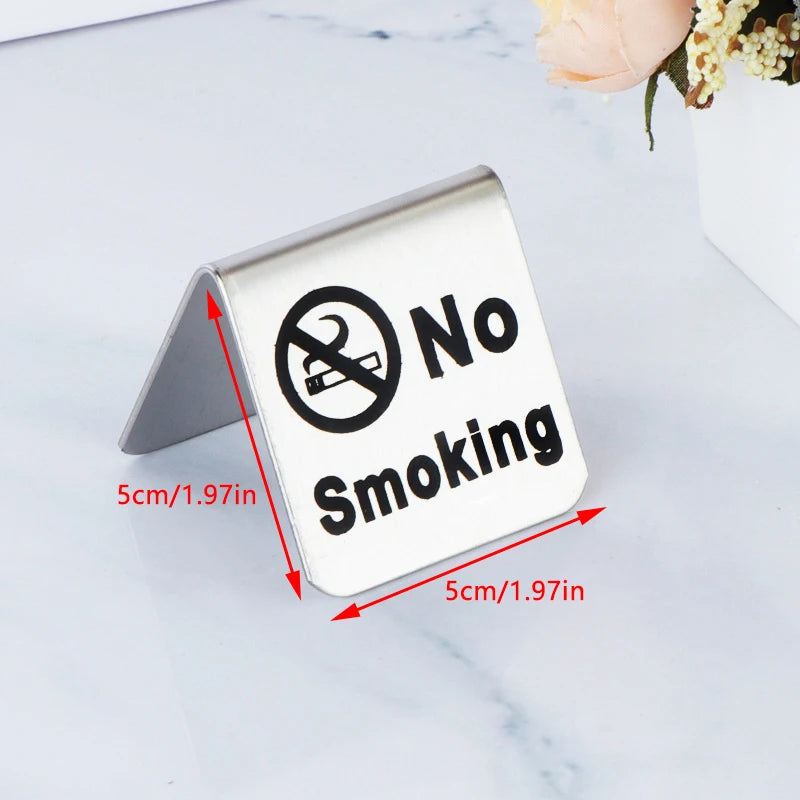 ^Stainless Steel No Smoking Sign Double-Sided Tabletop Warning Sign Plaque For Restaurant Public Places Hotel Office Qme Silver 1pc