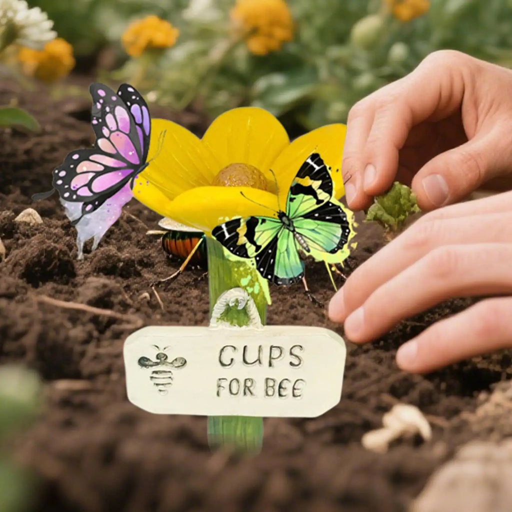 Bee Waterers Garden Flower Shaped Feeder Drinking Cups Colorful Qme