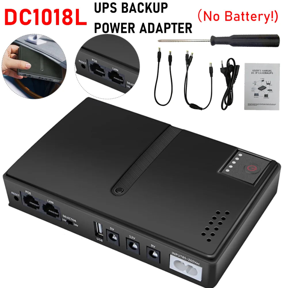 DC1018L Mini Portable UPS Backup Power Adapters 5V 9V 12V Uninterruptible Power Supply Battery Backup for WiFi Router Camera Qme