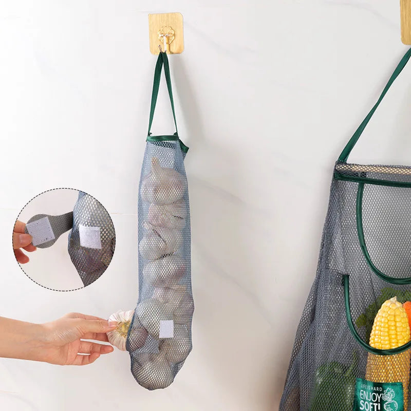 Reusable Storage Bags Kitchen Hanging Mesh Bag Home Fruit And Vegetable Storage Net Bag For Ginger Garlic Potatoes Onions Qme