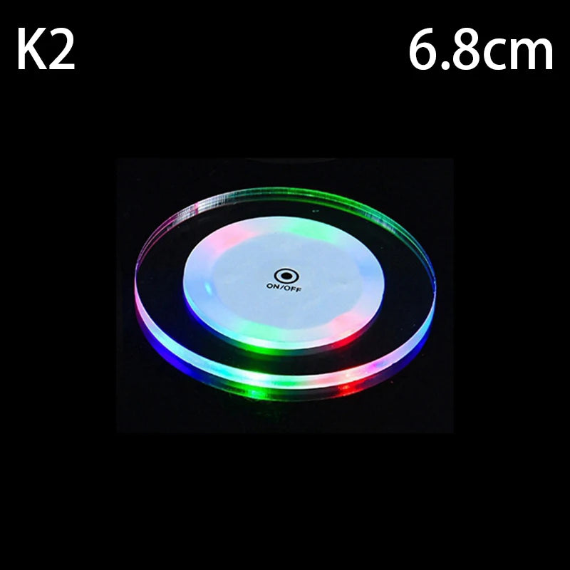 LED Coaster Acrylic Bar Cocktail Flash Base Mats Crystal Ultra-thin Qme 2