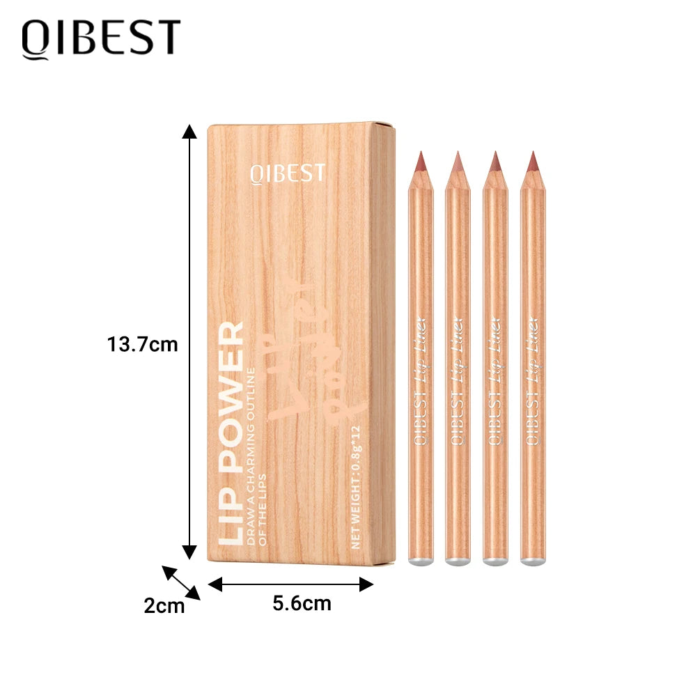 QIBEST 12Pcs/Set Matte Lip Liner Pencil Lip Outline Contouring Lasting Lipstick High Pigment Not Easy Fade Velvet Fine Lipliner Qme