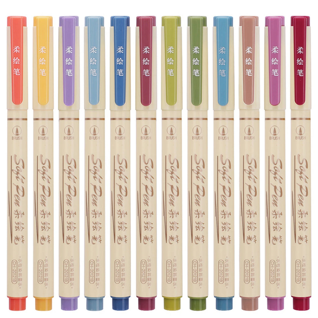 24Color Soft Head Colorful Calligraphy Pen Brush Water-based Pigment Ink Drawing Graffiti Art School Stationery Supplies Qme