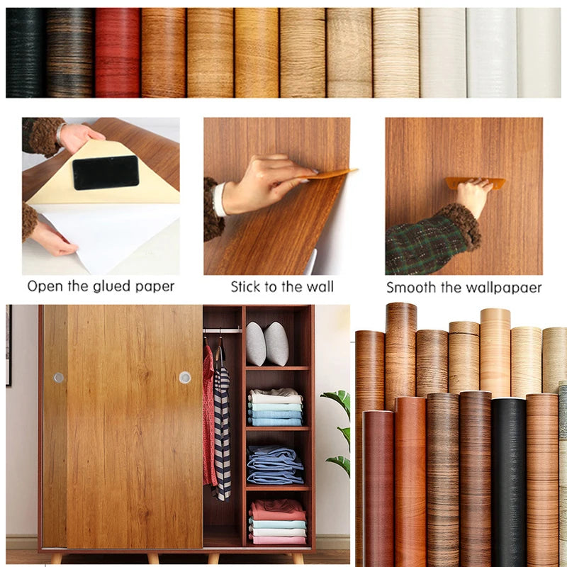 Wood Contact Paper Wallpaper Peel Stick Light Grain Stickers Cabinets Qme