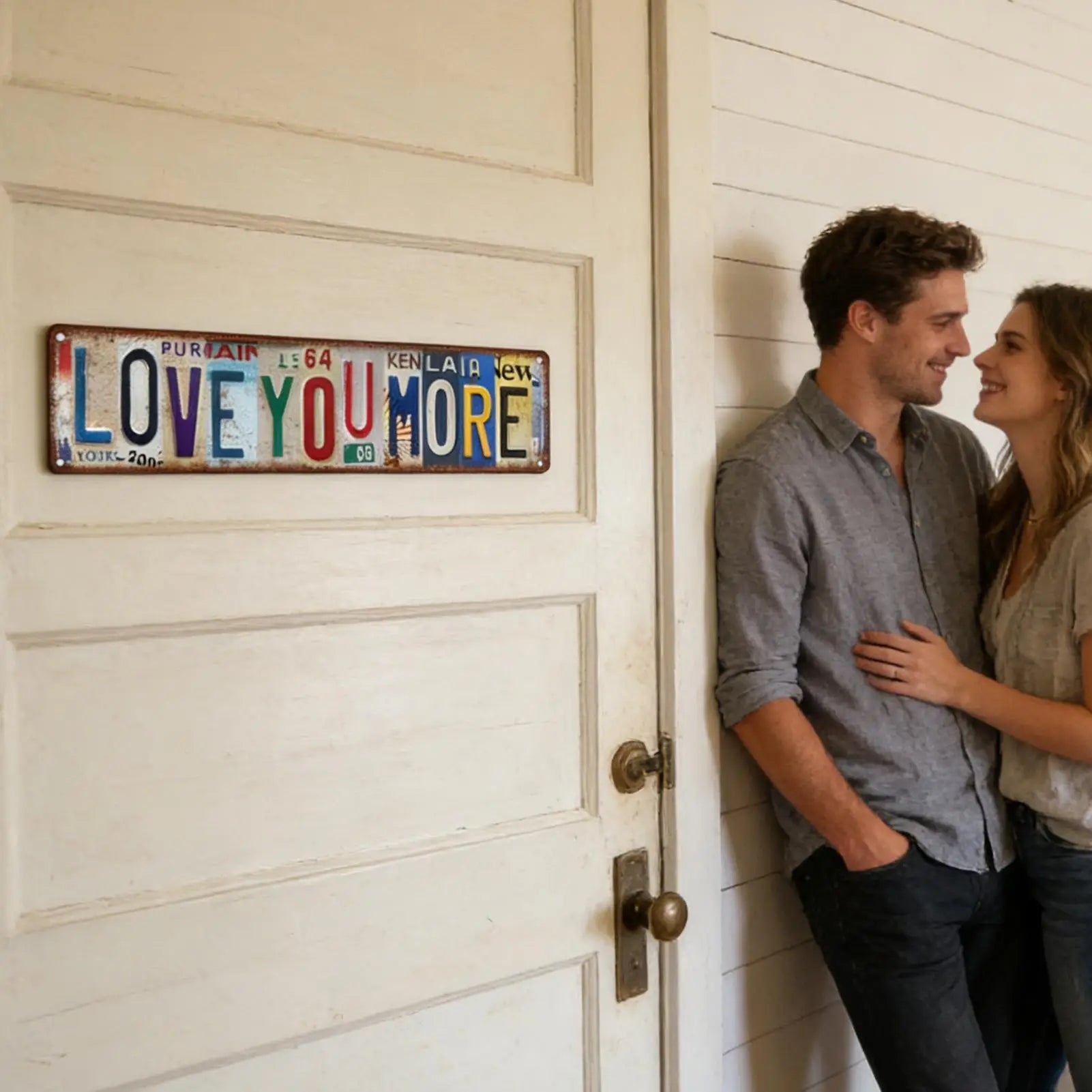 Love You More Sign Metal Romantic Vintage Home Decor Rustic Bar Decor for Offices Living Room Bathroom Gate Apartment Indoor Qme