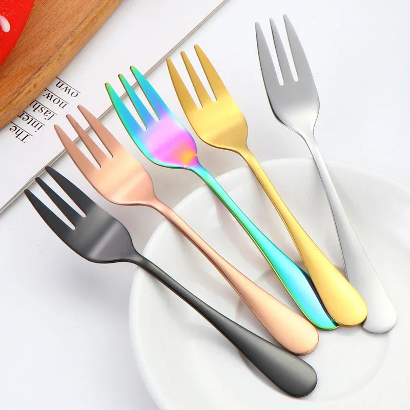 6pcs/set Fruit Forks Dessert Forks Are Small and Delicate for Entertaining Guests Stainless Steel Cutlery Mini Fork Set Qme