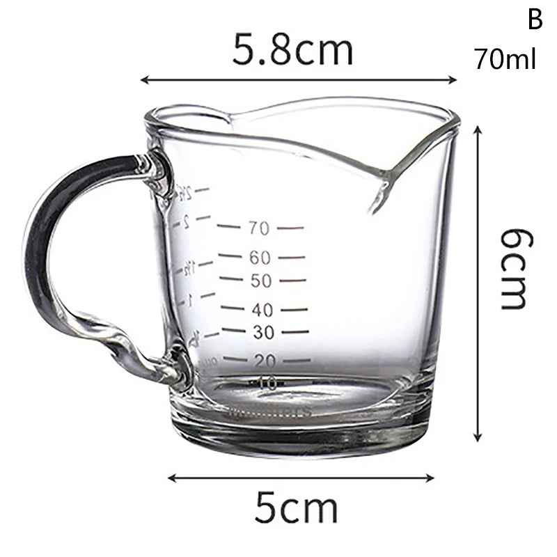 70/75ml Espresso Shot Glass Double Spout Glass Measuring Cup Heat-Resistant Handle Clear Scale Wine Milk Coffee Measure Jug Qme B