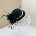 Retro Exquisite Vintage Fascinator Hat Elegant Flower Mesh Feather Qme Black