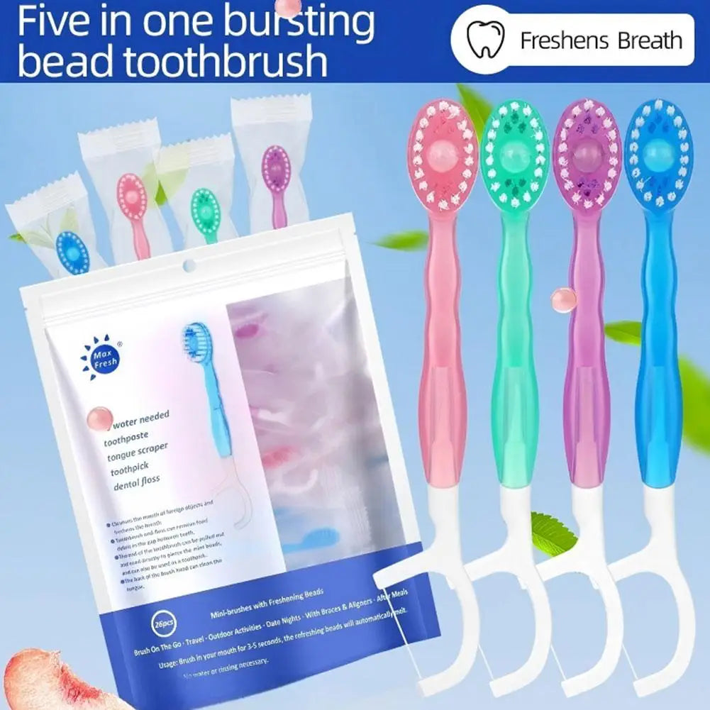 Portable Travel Toothbrush Set Disposable Mini Toothbrushes with Toothpaste Tongue Scraper Flosses Kit Disposable Toothbrushes Qme