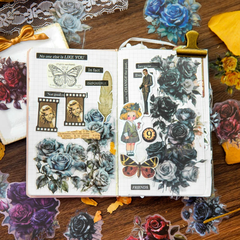 30 pcs Large size roses Stickers aesthetic Diy Stickers Aesthetic Scrapbooking Journal Deco Album Deco DIY Diary Stationery Qme