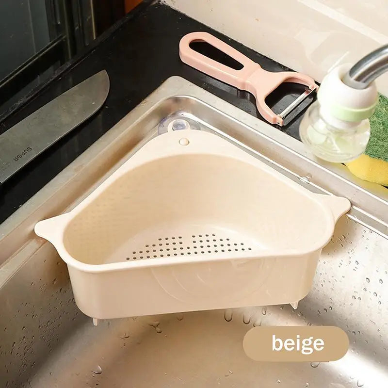 Kitchen Sink Triangle Drain Basket Plastic Food Vegetables Peel Egg Qme Beige