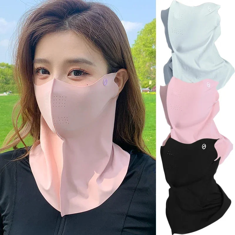 Women Summer UV Protection Neck Scarf Ice Silk Face Mask Cover Outdoor Wrap Cover Sports Cycling Sun Proof Sunscreen Dustproof Qme