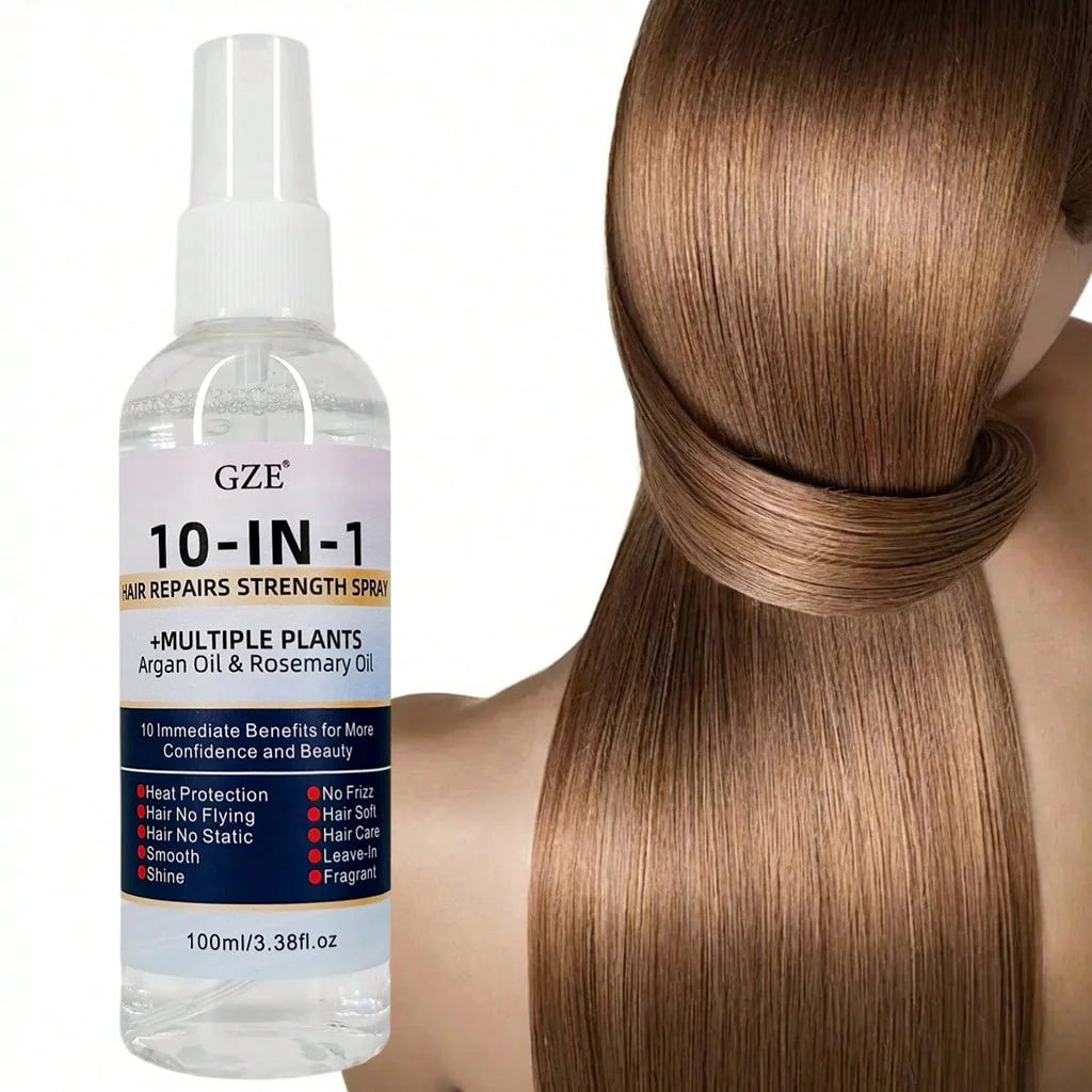 GZE 10 IN 1 Leave In Conditioner Silkening Spray with Argan Oil & Rosemary Oil, Hair Repair & Strength Spray, Anti Frizz Qme