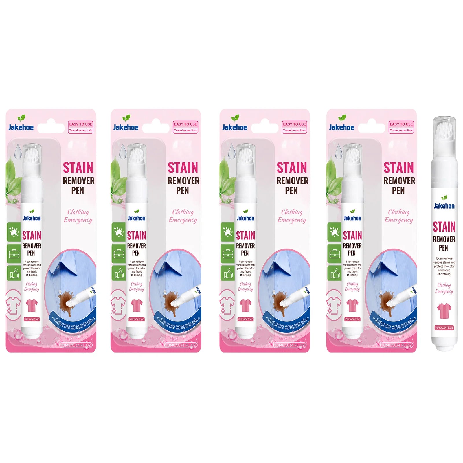 JAKEHOE Portable Clothing Stain Remover Pen Eliminate Coffee & Oil Stain Reduce Odor Mild No-Rinse Emergency Fabric Spot Cleaner Qme 4pcs Boxed
