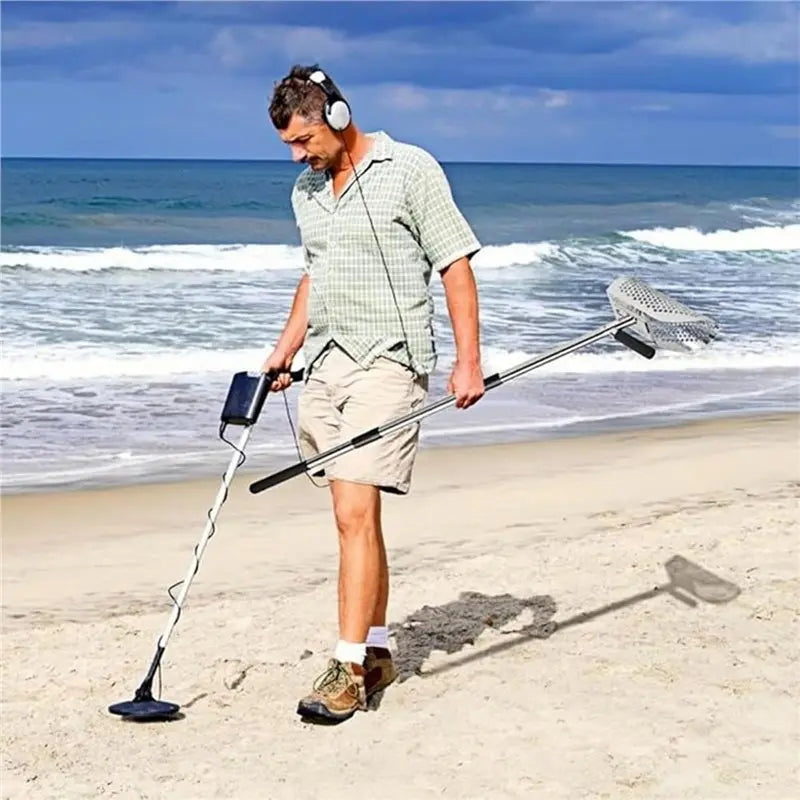 A02F-Removable Long-Handled Sand Shovel Portable Travel Beach Stainless Steel Detection Sand Shovel Screen Set Qme