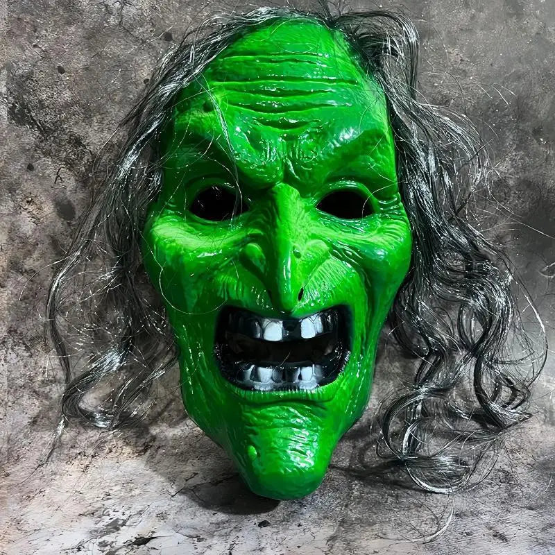 Plastic Old Mask With Hat Gray Hair Horror Prop For Halloween Cosplay Haunted House Parties Qme A1